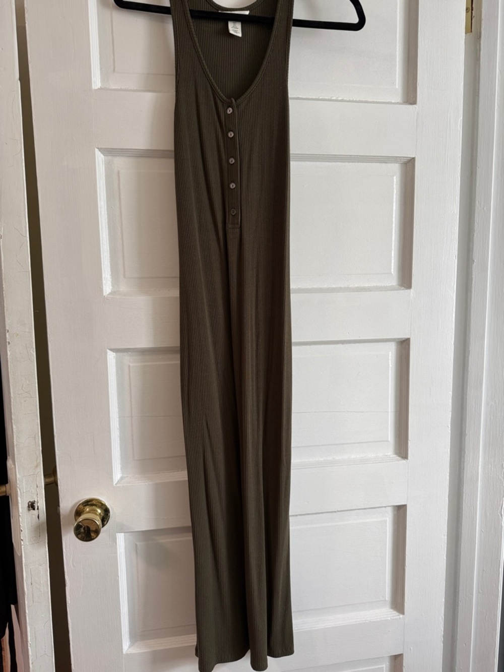 H&M Sleeveless Ribbed Maxi Dress in Olive Green